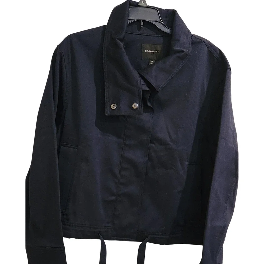 Banana‎ Republic Womens Navy Cotton Moto Jacket Size Medium MSRP$140